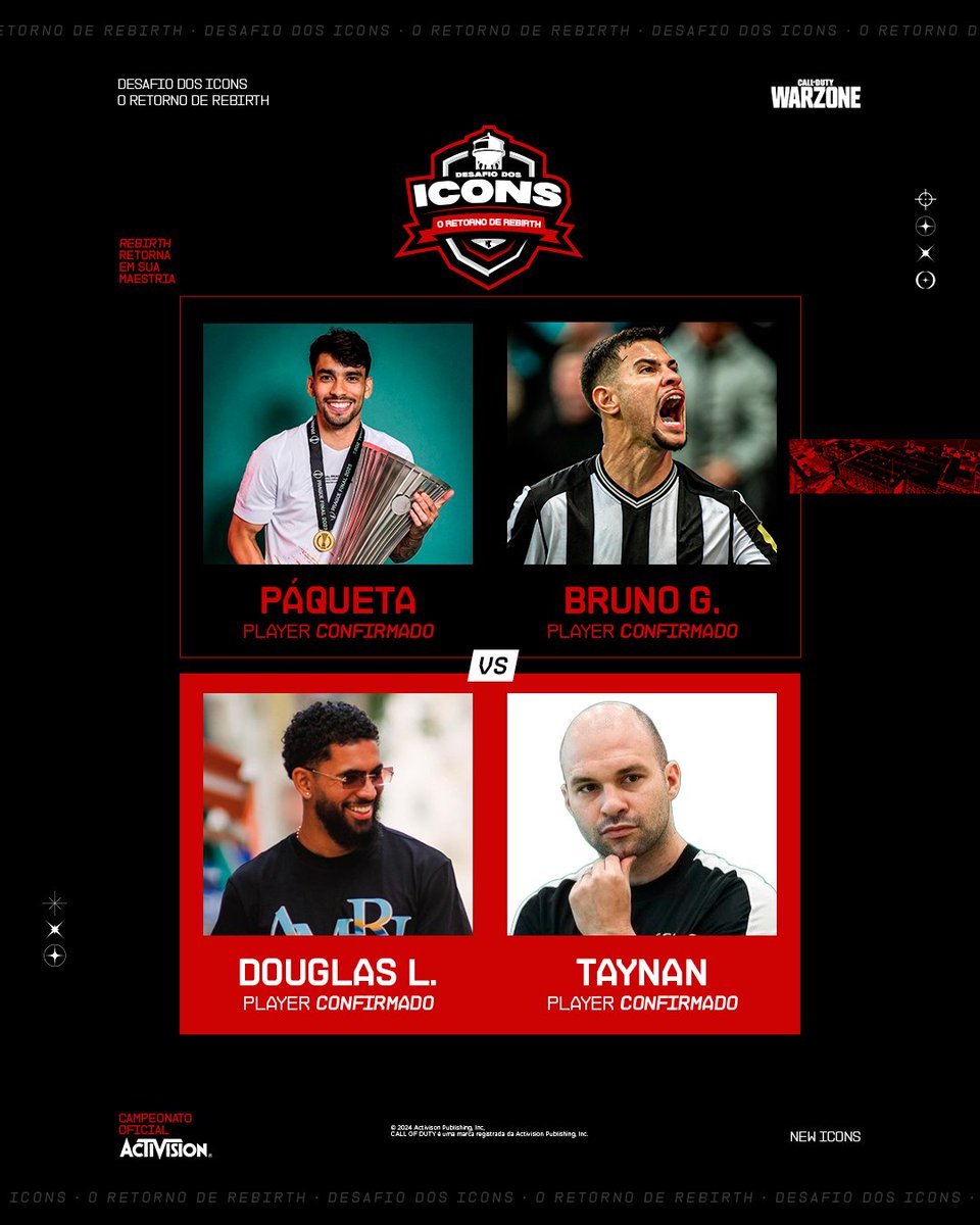 NewIconsOficial's tweet photo. O cenário está montado e as equipes estão prontas para a ação! 💣🔥 Quem vai se consagrar no #DesafioIcons? 🎮🏆
Confira comigo as duplas para o ShowMatch que ocorrerá dia 10/04 às 17h

📺 https://t.co/nQJGhQgxs5
📺 https://t.co/jrSV1wmQ9t

by @CallofDutyBR

 #Warzone #CallofDuty https://t.co/ic5qcZXxBk