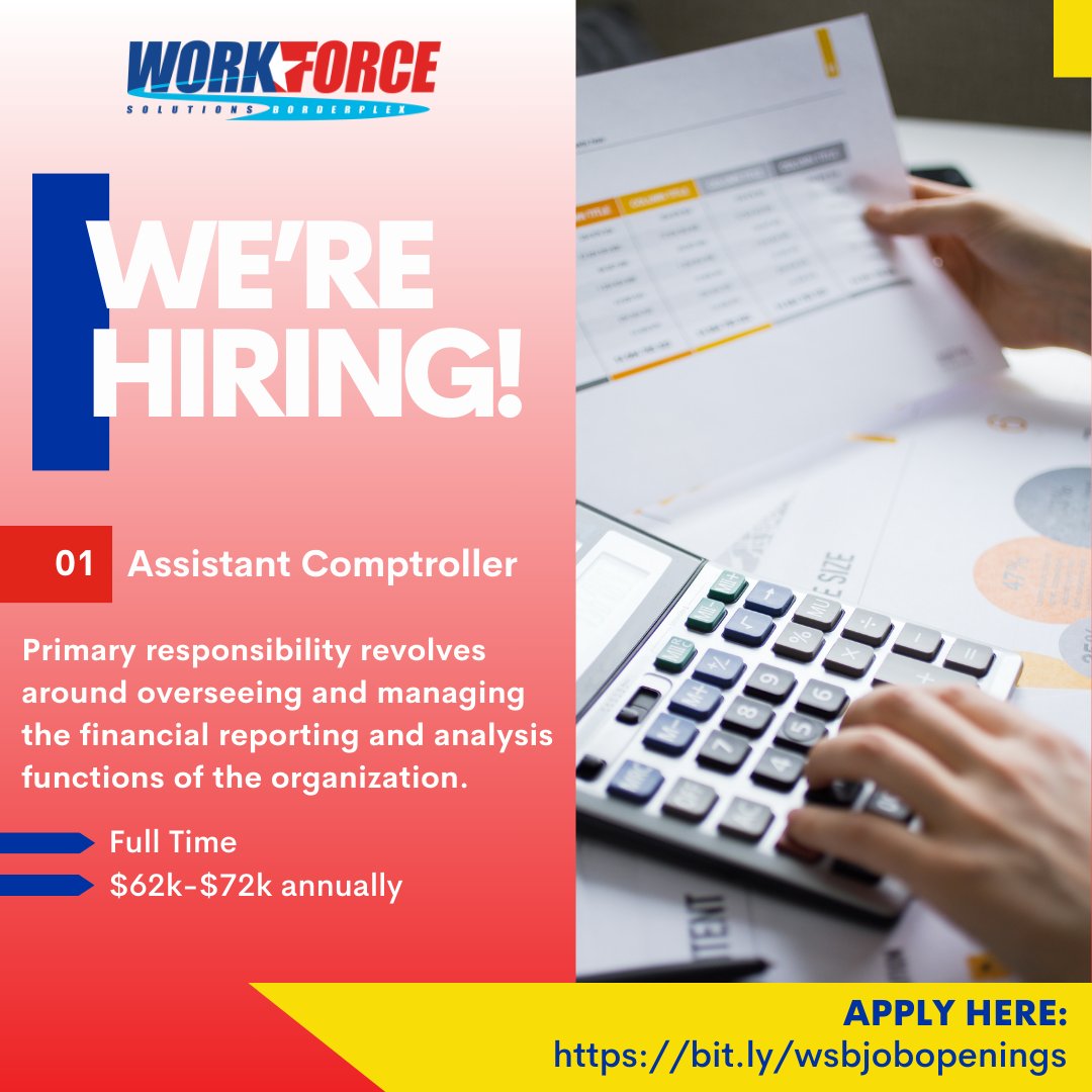 Ready to dive into the world of finance? We're on the lookout for a dynamic Assistant Comptroller to join our team! Take charge of financial management and chart a course for success with us. Apply today: bit.ly/wsbjobopenings