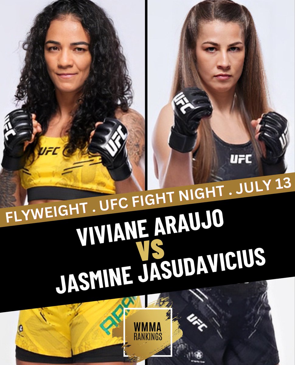 🚨 Flyweight showdown set for the UFC Fight Night on July 13, featuring #10 ranked 🇧🇷 Viviane Araujo going head-to-head with Canadian favorite 🇨🇦 Jasmine Jasudavicius. #WMMA #UFC