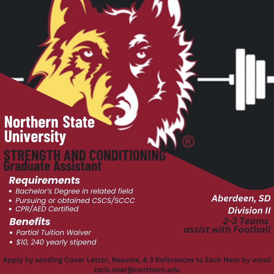 We are looking for a highly motivated individual to join our staff! Come learn and grow as coach at NSU. #NorthernStrength