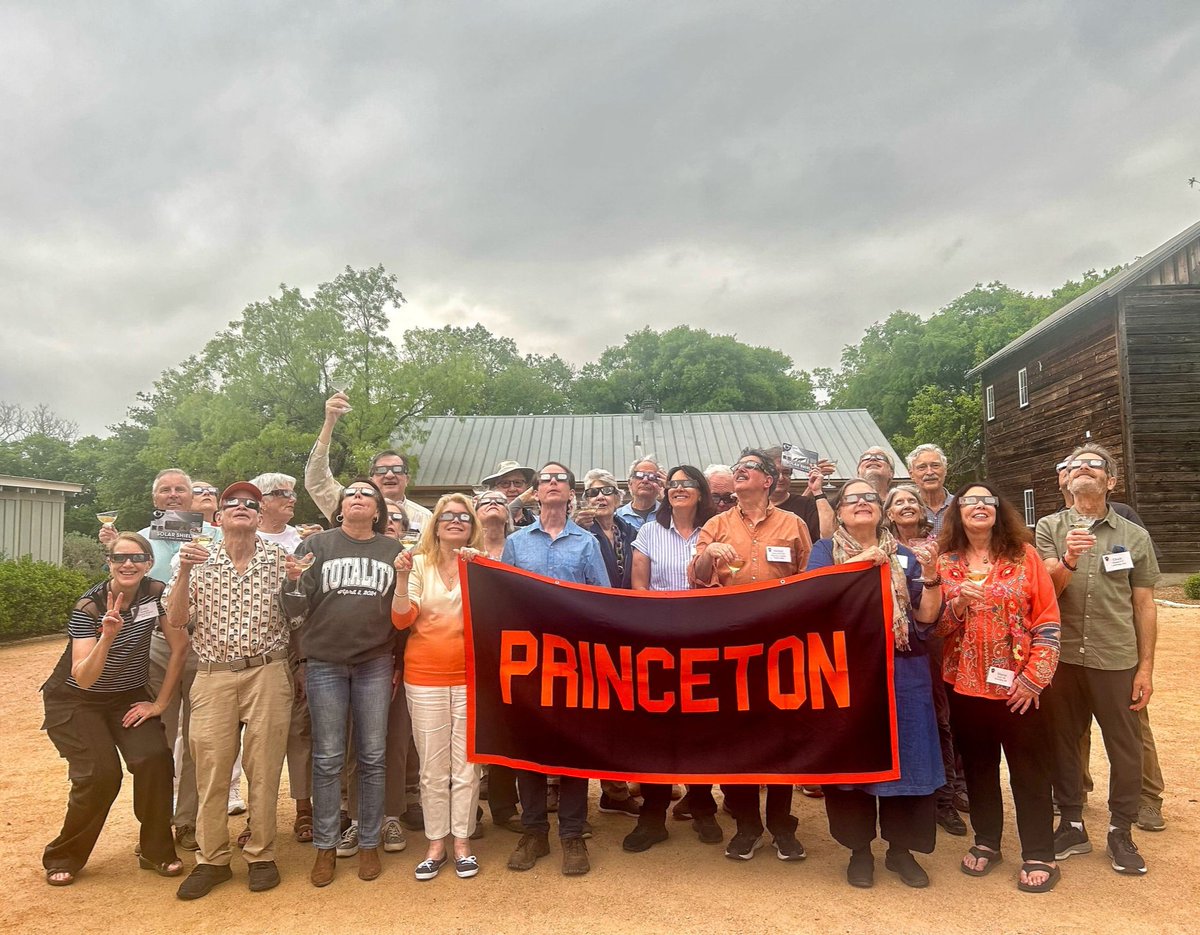Overheard at the totality of the eclipse in Texas Hill Country: Tiger Tiger Tiger, Ra, Ra, Ra, The Sun! The Sun! The Sun! @princetonalumni gathered as part of #PrincetonJourneys to observe the solar eclipse, joining the group was astrophysics professor Michael Strauss.