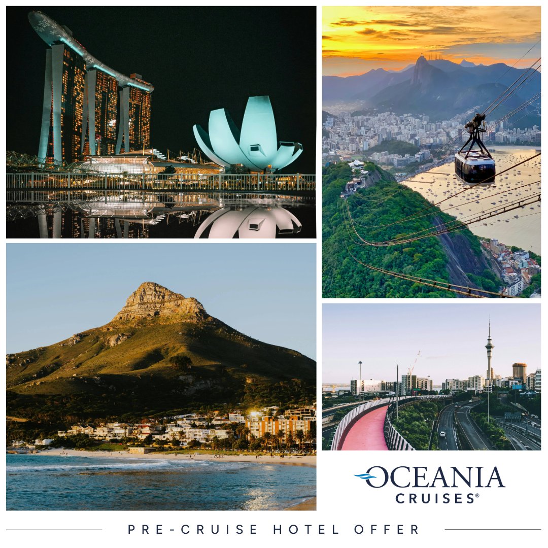 Extend your journey and immerse yourself in the vibrant culture of Singapore, Rio de Janeiro, Cape Town, Auckland & beyond. Elevate your adventure with a one-night Pre-Cruise Hotel Stay at a deluxe city-center property on select 2024-2025 exotic voyages. bit.ly/3xcPazW