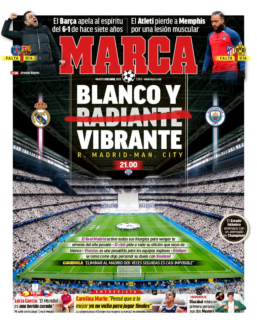 #LaPortada 🗞️ Vuelve la #ChampionsLeague y lo hace con todo un Madrid-City en el Bernabéu