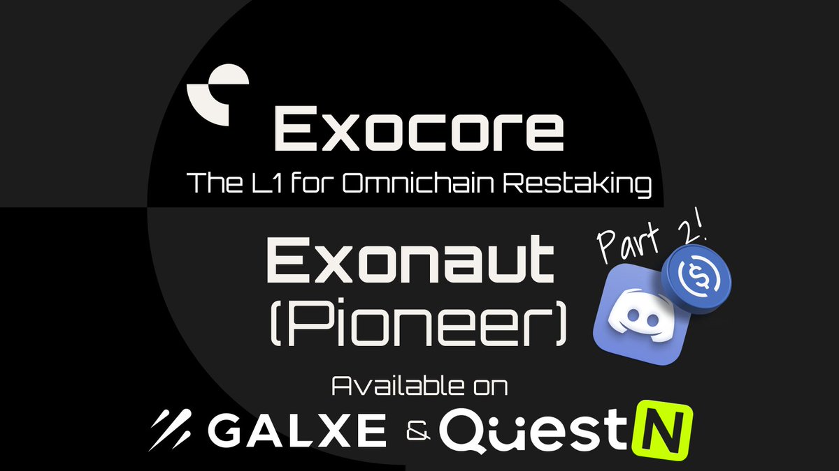 Exocore's Pioneer campaign is coming to #Galxe and relaunching on #QuestN 🥳 As the L1 for omnichain restaking, Exocore is excited to welcome new community members from all corners of Web3! Obtain the Pioneer role on Discord for a chance to win part of the $USDC prize pool ⤵️