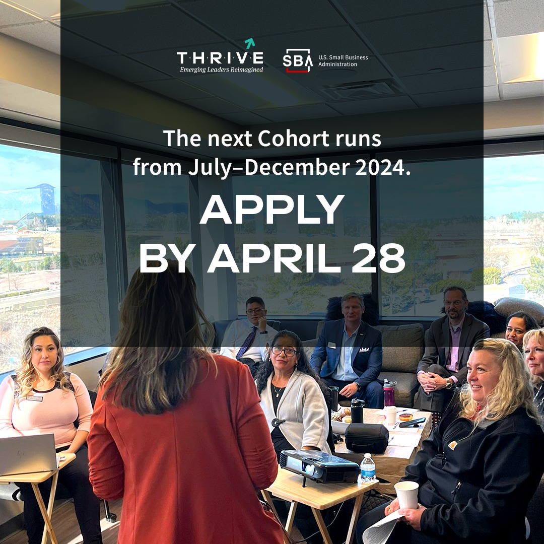 2️⃣0️⃣ days to go. 📈 Take your business to the next level with free executive-level training! ✍️ Apply for T.H.R.I.V.E. by April 28: sbathrive.com