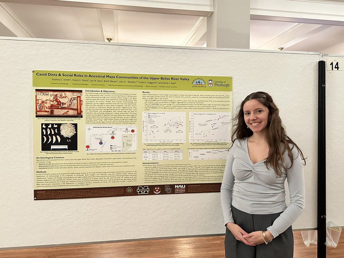 Lab assistant and <a href="/PittTweet/">University of Pittsburgh</a> Anthropology major Audrey Smith presented her research on stable isotope reconstruction of ancient Maya dog diets and their social roles at the Undergraduate Research and Creative Expression Fair 🙌