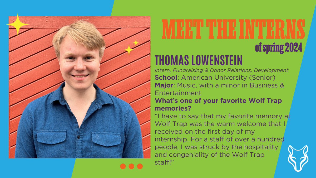 .@AmericanU senior Thomas Lowenstein is learning the instrumental role a development team plays in the long-term sustainability of an arts organization. Learn how Lowenstein, who is interning with Wolf Trap's fundraising team this semester, was sold on Wolf Trap from day one. ⬇️