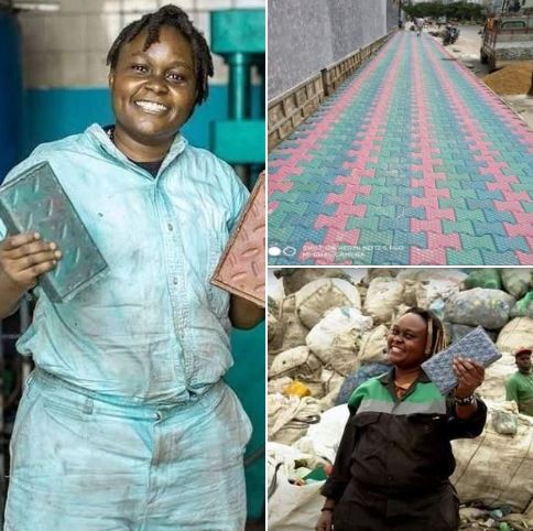 Kenyan lady recycling plastic into beautiful bricks. Nzambi Matee, a Material Engineer has created lightweight and low-cost bricks made of recycled plastic with sand a stronger material than concrete.