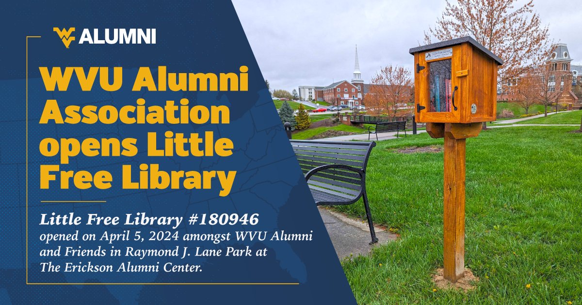 Morgantown's latest Little Free Library is at the home of the WVU Alumni Association, the Erickson Alumni Center! Stop by with your family, grab a book, or leave one behind for others in the community! 📚