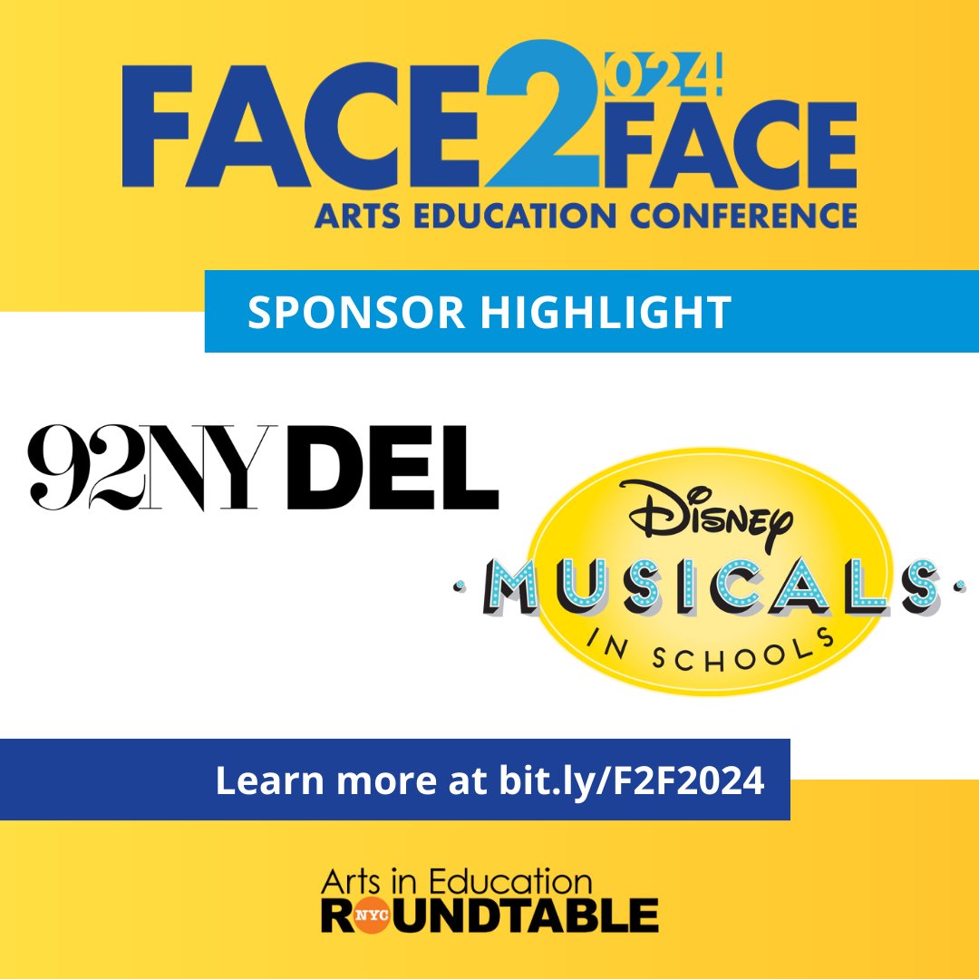 This week, we are thrilled to highlight some of the fantastic sponsors making #F2F2024 possible. First up are 92NY's #DanceEdLab and #DisneyMusicalsInSchools! Stay tuned this week to learn more about our amazing sponsors and learn more about them at bit.ly/F2F2024.