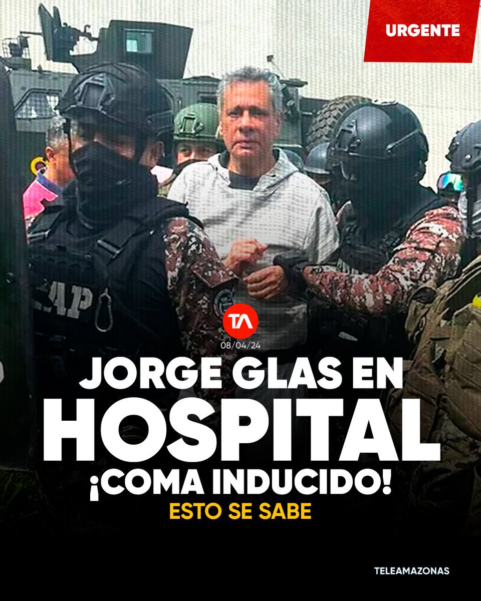 ALERTA!! Ecuador. El exvicepresidente Jorge Glas retenido en la prisión de máxima seguridad de La Roca ha sido enviado de urgencia al hospital por una supuesta sobredosis de medicamentos... los fascistas de Noboa son capaces de todo ¡¡Quieren 'suicidar' a Jorge Glas!!