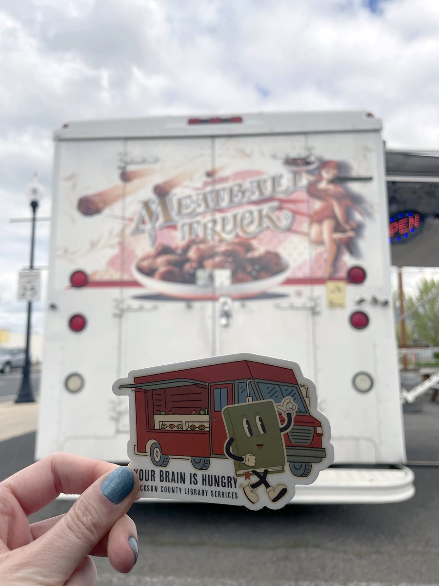 Got stickers? This week 10 food trucks are offering a discount just for showing your library card! & they have special stickers! Including @GotBalls_Truck! Learn more: bit.ly/3VPUtPZ #NationalLibraryWeek