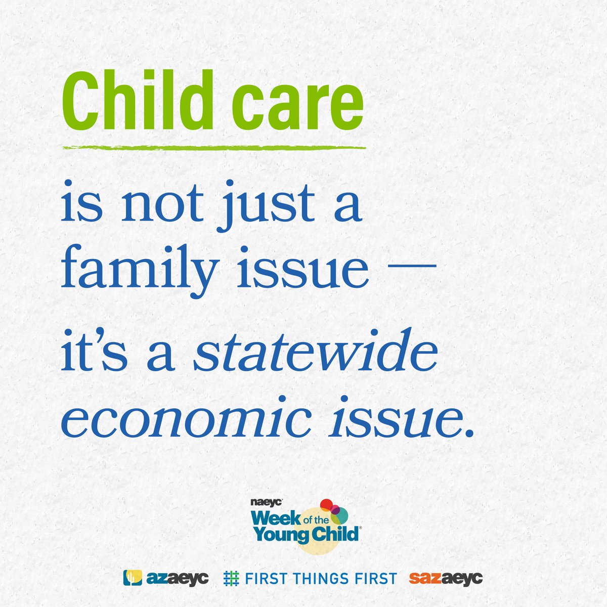 A strong AZ economy needs a well-educated and skilled workforce. But AZ can’t work unless child care works. Raise your voice for #EarlyChildhood to support Arizona’s families. #WOYC24 @AzAEYC @sazaeyc @AZFTF firstthingsfirst.org/take-action