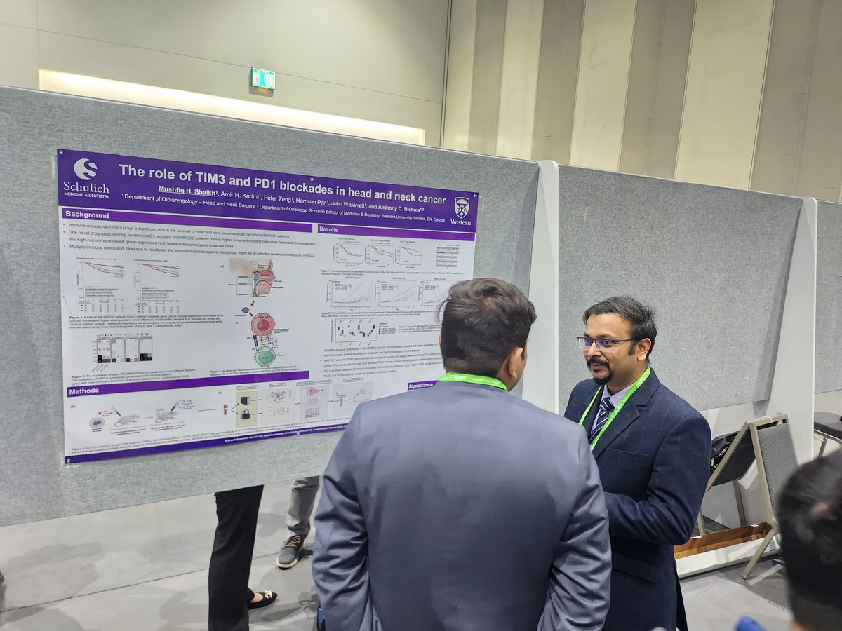 MD PhD student @peteryufanzeng and Post Doc @mushfiqddc presenting our latest work in targeted therapy for anaplastic thyroid cancer and a novel immmunotherapy combination for HNSCC at #AACR24 @AACR @Western_MDPhD @SchulichMedDent @LHSFCanada @CIHR_ICR