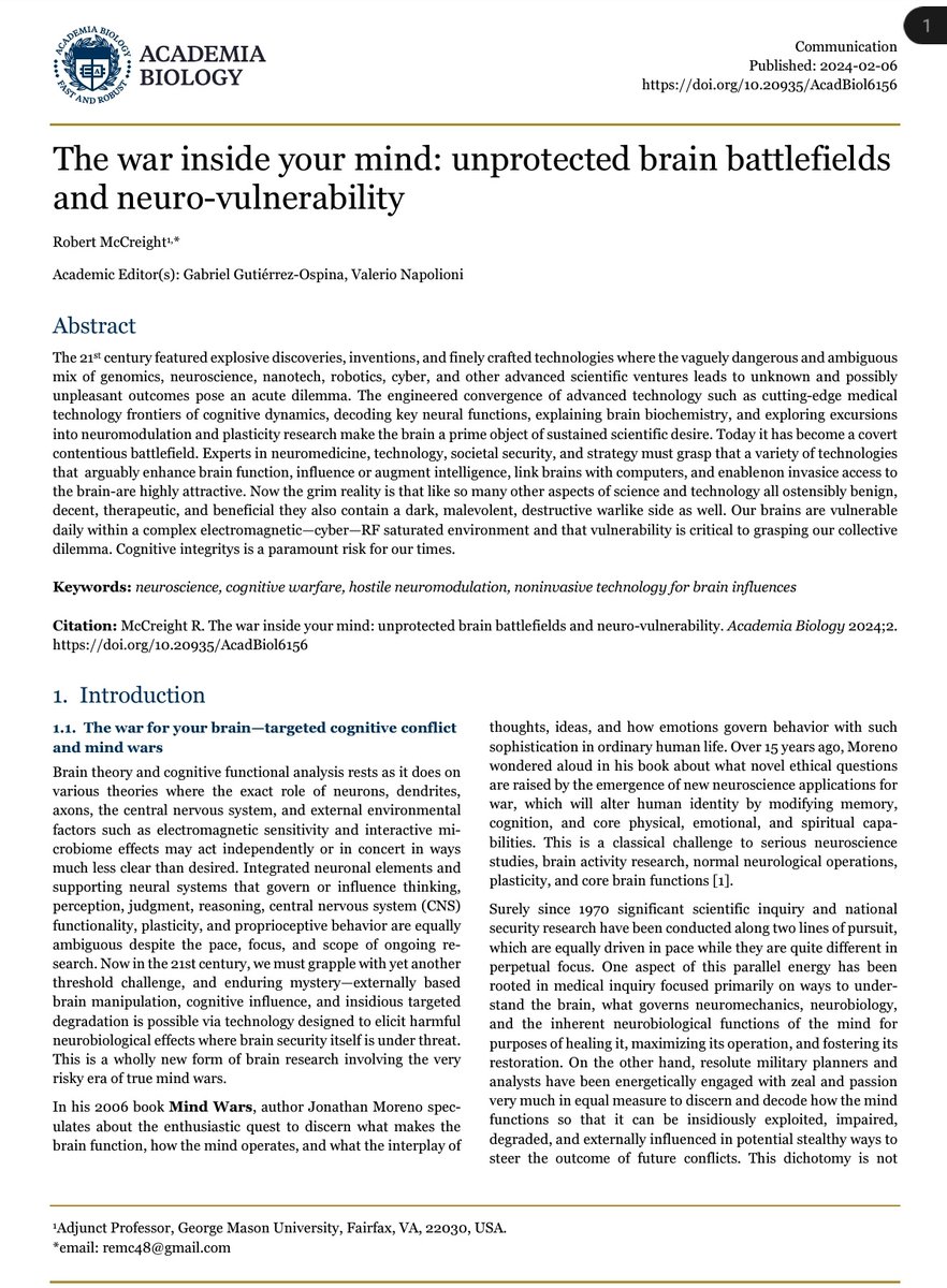 Dual-use of neuroscience and next generation of applications for BCI, EW, AI, etc.. SPOILER: There are no arms control treaties, which deal with this issue; there is no stable UN agenda, which tables and examines these questions academia.edu/articles/10.20…