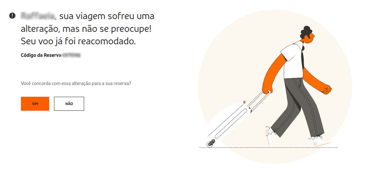 BobeCampos's tweet photo. É inacreditável o trabalho porco feito no site da @VoeGOLoficial . Eles informam a alteração no vôo, perguntam se a gente concorda, e NÃO EXIBEM a alteração no site.

Além de tudo, não tem NENHUMA informação sobre o que acontece se a gente não concordar com a alteração! https://t.co/t2rV2j1tn4
