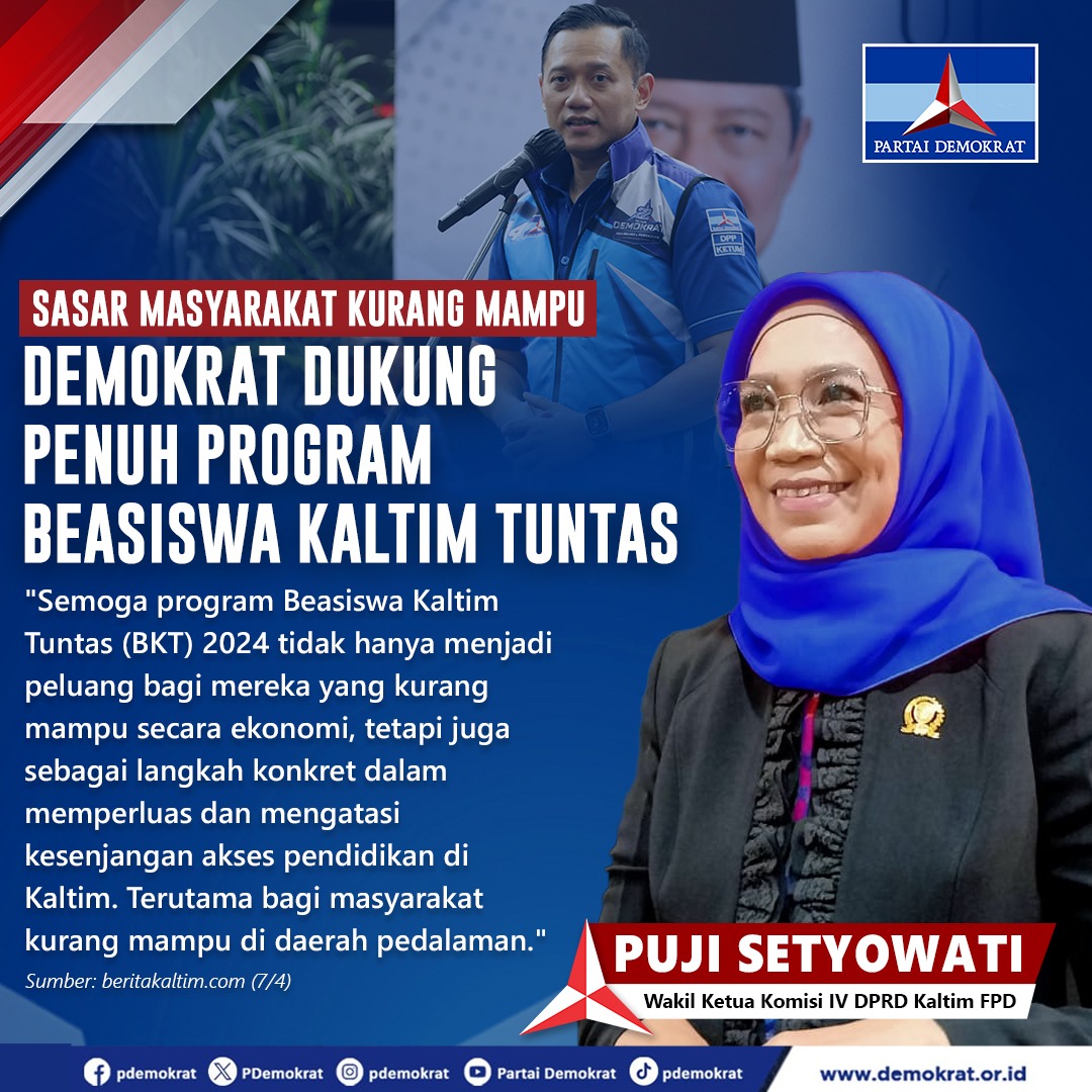 Sasar Masyarakat Kurang Mampu, Demokrat Dukung Penuh Program Beasiswa Kaltim Tuntas 'Semoga program Beasiswa Kaltim Tuntas (BKT) 2024 tidak hanya menjadi peluang bagi mereka yang kurang mampu secara ekonomi, tetapi juga sebagai langkah kongkret dalam memperluas dan mengatasi…