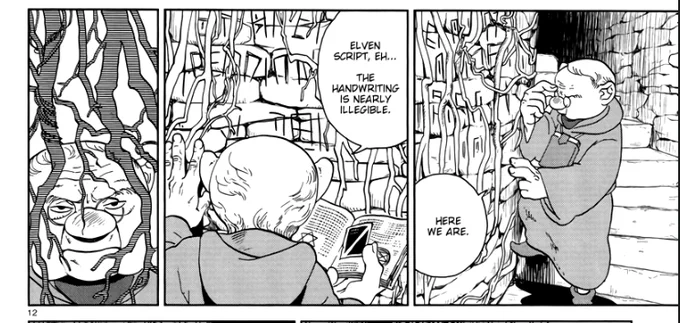 something in the manga that the anime missed is that the elven script actually does look messy. its not illegible to mr tansu because its elven and he's racist against elves, its because it was written by a teenager. its foreshadowing that the lord of the dungeon is just a kid 