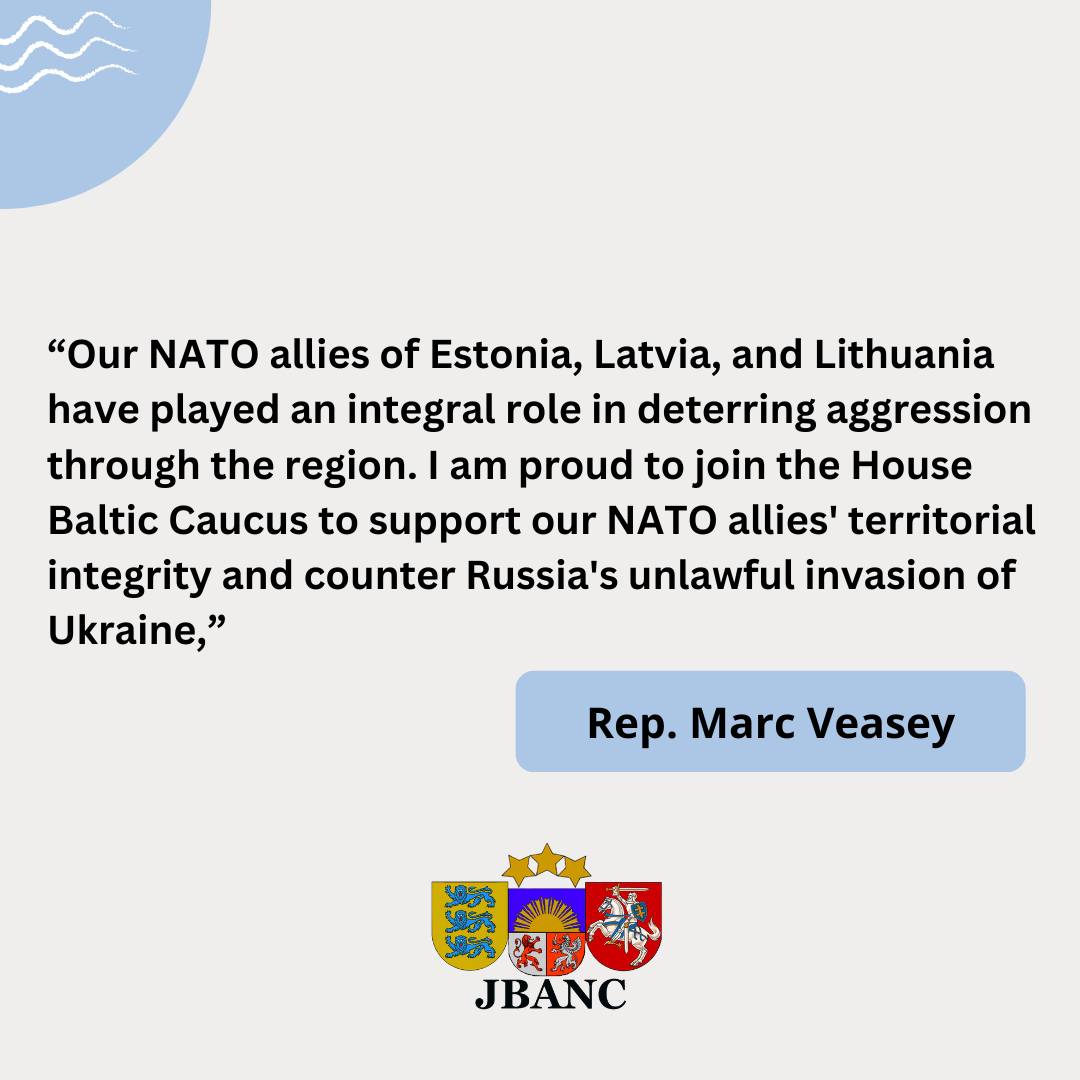 We welcome @RepVeasey to the #HouseBalticCaucus! Representing TX-33, he serves on the @HelsinkiComm. Thanks for your strong support for the #BalticSecurityInitiative, and #Ukraine funding, and for co-sponsoring H.R.4175, the REPO for Ukrainians Act.