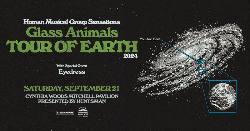 The wait is over! Tickets on sale now for Human Musical Group Sensations GLASS ANIMALS: TOUR OF EARTH at The Cynthia Woods Mitchell Pavilion Presented by Huntsman on Saturday, September 21! With special guests Eyedress. See you there! 🎟 - Part of the Xfinity Concert Series
