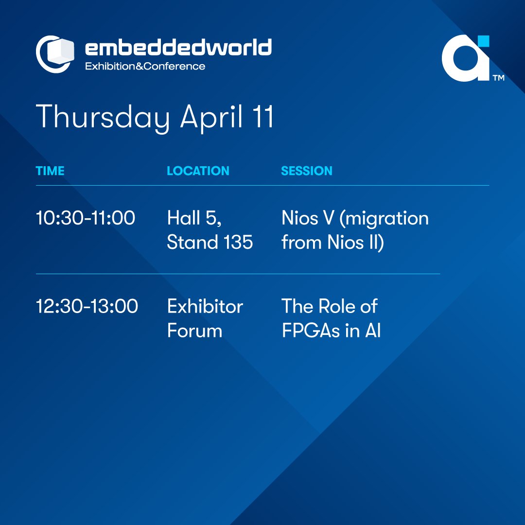 🎉 We can't wait to see you at Embedded World tomorrow - we have a jam-packed 3 days! Get a head start on what we'll be sharing - read the blog: intel.ly/4am4AAC #WeAreAltera #AlteraAtEmbeddedWorld #FPGAinnovators