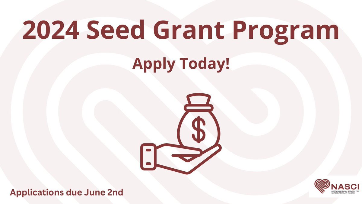 We are pleased to announce that the Seed Grant Program is being offered again! This year, we are soliciting grant applications in the areas of Cardiovascular CT and MR. Applications are due by June 2nd. Learn more + Apply: buff.ly/37HB21K #nasci #cardiovascularimaging