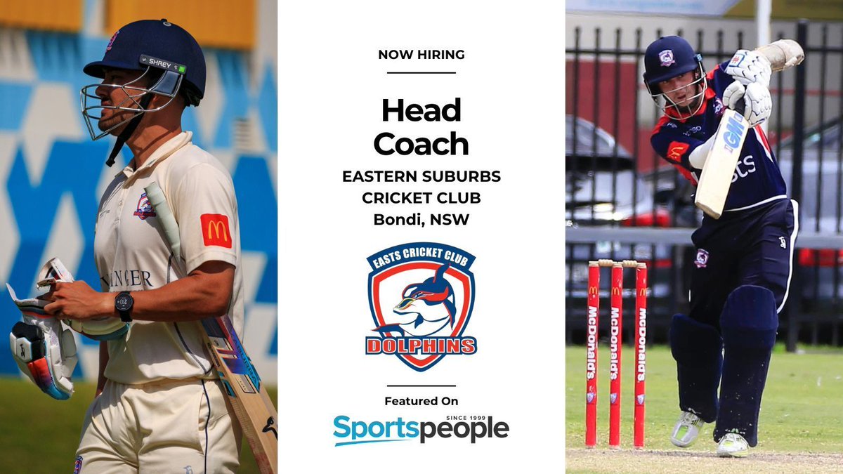 [FEATURED] Head Coach - Eastern Suburbs Cricket Club | @Easts_Dolphins. Bondi location. Part Time. Closing 22 Apr 2024. Apply@ buff.ly/4aJmopg
(see more cricket jobs: buff.ly/4aI0GBW) #sportspeople #sportjobs