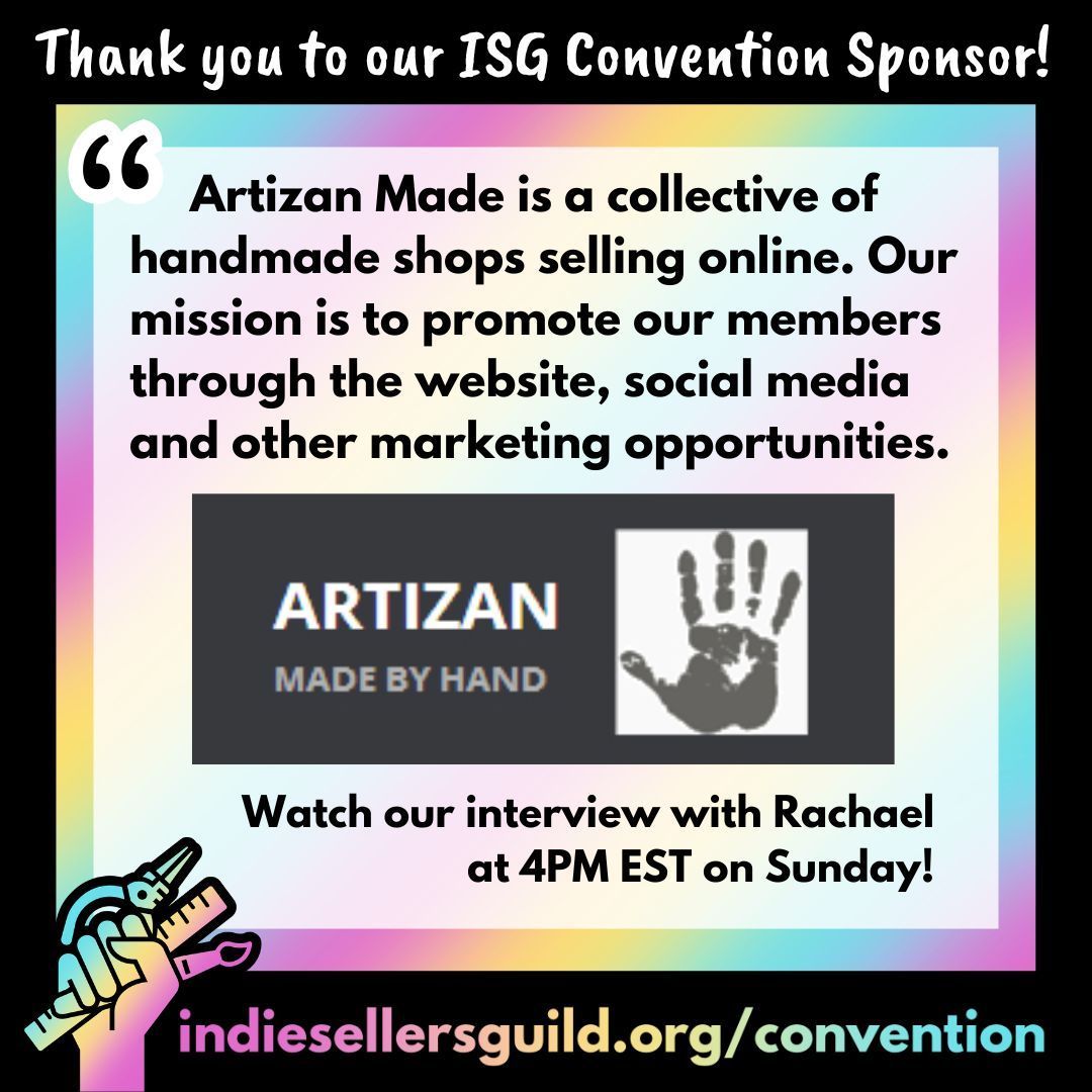 Thank you to Artizan Made (artizanmade.com) for sponsoring our convention! Artizan Made is a handmade directory that offers marketing services to sellers! buff.ly/3TaqxLE #ISGconvention #thankyou #supportsmallbusiness #shophandmade #makersgonnamake #indiestrong