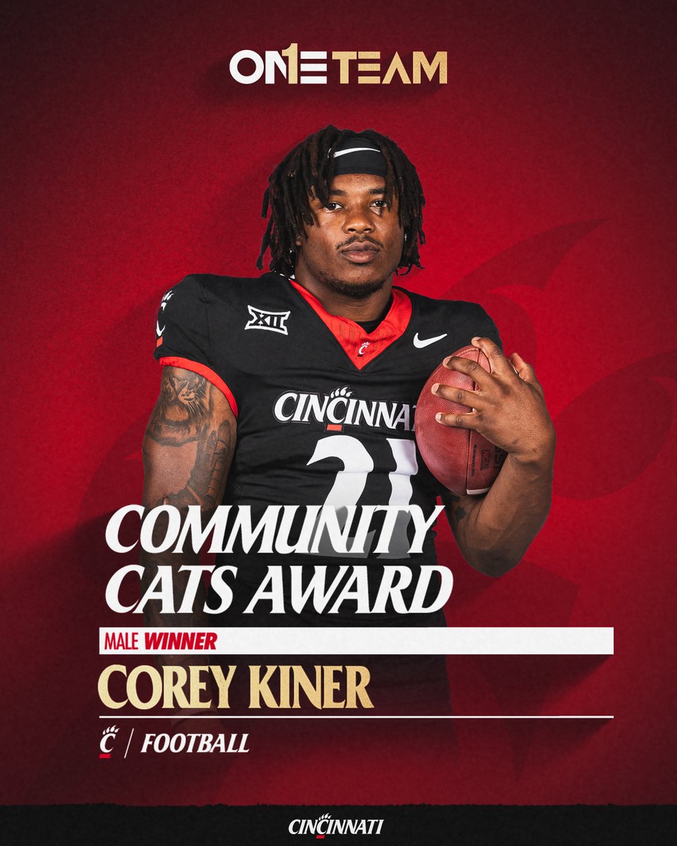 Community Cats Award, Men's Sports: A Bearcat student-athlete who goes above and beyond when it comes to serving the university and Cincinnati community. Nominated and voted by student-athletes. Congratulations, Corey!