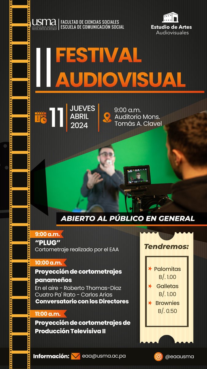 USMApanama's tweet image. II Festival Audiovisual organizado por el Estudio de Artes Audiovisuales de la Escuela de Comunicación Social donde se presentarán cortometrajes de estudiantes y otras proyecciones panameñas.

#EAAUSMA #AECOSUSMA #COSOSUSMA #FestivalAudiovisualUSMA
