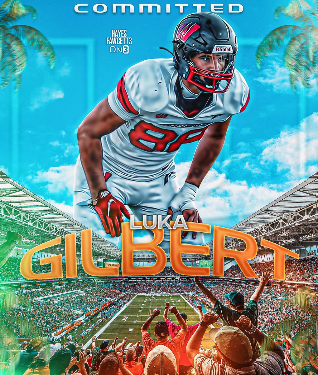 BREAKING: Four-Star TE Luka Gilbert has Committed to Miami, he tells me for @on3recruits The 6’7 250 TE from Cincinnati, OH chose the Hurricanes over Ohio State, Michigan, & Kentucky “It’s all about the 🙌! GO CANES🟩🟧” on3.com/db/luka-gilber…