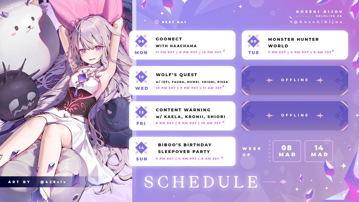 🗿Weekly Schedule🗿 It's my birthday week!!!! 🎉🎉 Let's have a party~ #LIVEseki #LMOAI #bijouwled