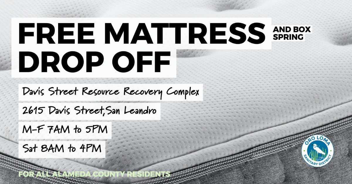 Have a mattress to dispose of? Here's the best deal in town. Free to Alameda County residents.oroloma.org/free-mattress-…. #mattressrecycling #nattressdisposal