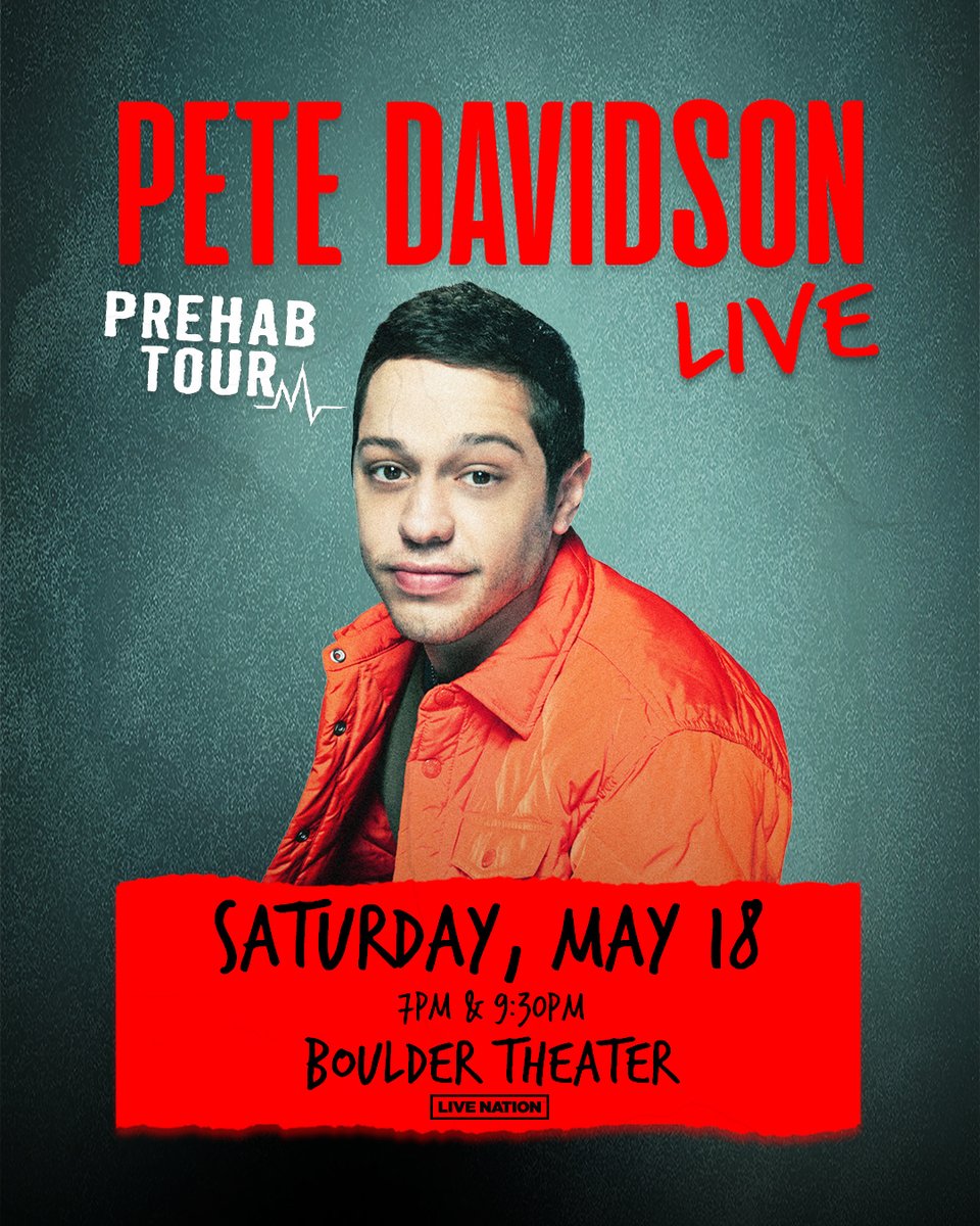 LOW TICKET WARNING 🚨 Pete Davidson will be at the Boulder Theater on Saturday, May 18th for 2 shows! Low tickets remain for both the early show & the late show. Don’t miss the Prehab Tour’s stop in Boulder next month! 🎟️ ~ loom.ly/oMGXmnU Presented by @livenation.