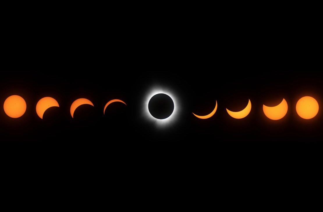 Last but not least, our personal favorite. The progression of the total solar eclipse is shown in this composite image of nine photos taken between 1:29 p.m. and 4:25 p.m. on Monday by @indystar's Motor Speedway. Look at the rest of the gallery here: bit.ly/49zNM7T