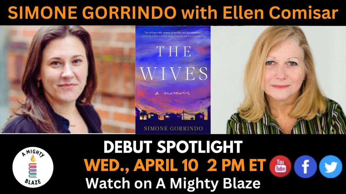 At the top of the hour, the host of Debut Spotlight @elesscom welcomes @SimoneGorrindo for a lively discussion of her memoir 'The Wives.' Watch right here or on our YouTube channel➡️bit.ly/AMBYT. Leave any questions for Simone in the YT chat!