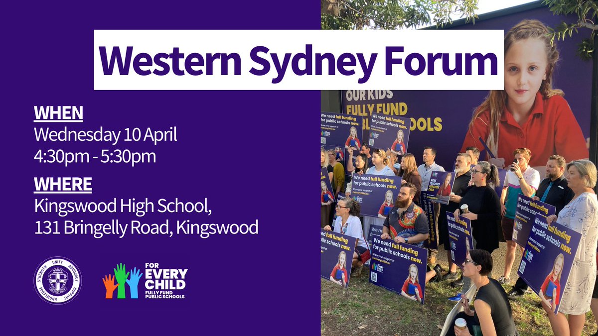 Join us in Western Sydney for a special public forum to hear about what full funding means for public schools and why the Prime Minister must act. RSVP here foreverychild.au/western_sydney… #ForEveryChild