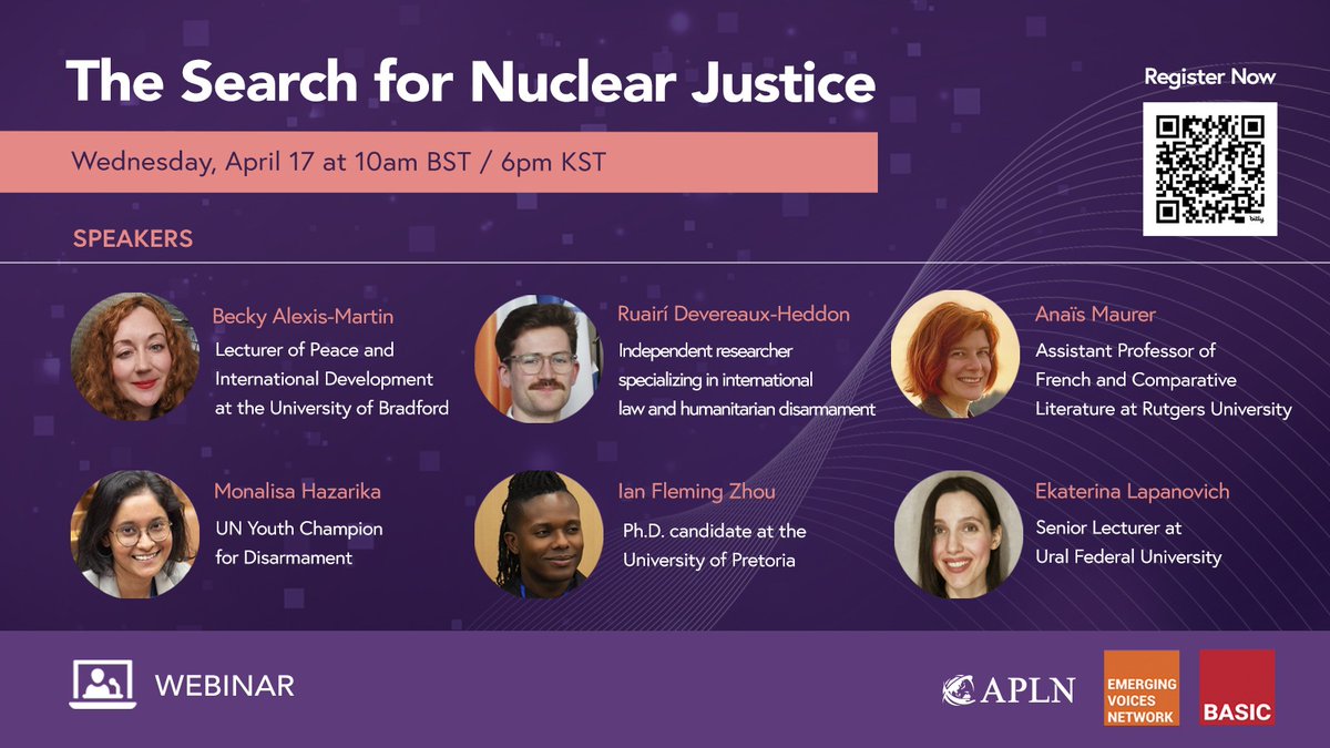 Upcoming event: The Search for Nuclear Justice 📅: Wed, April 17, 18:00 to 19:30 KST Join APLN and @EVN_nuclear for a conversation about nuclear justice: the roots of the movement, why it's important, and steps we can take to achieve it. Register here ➡️ shorturl.at/hRS67