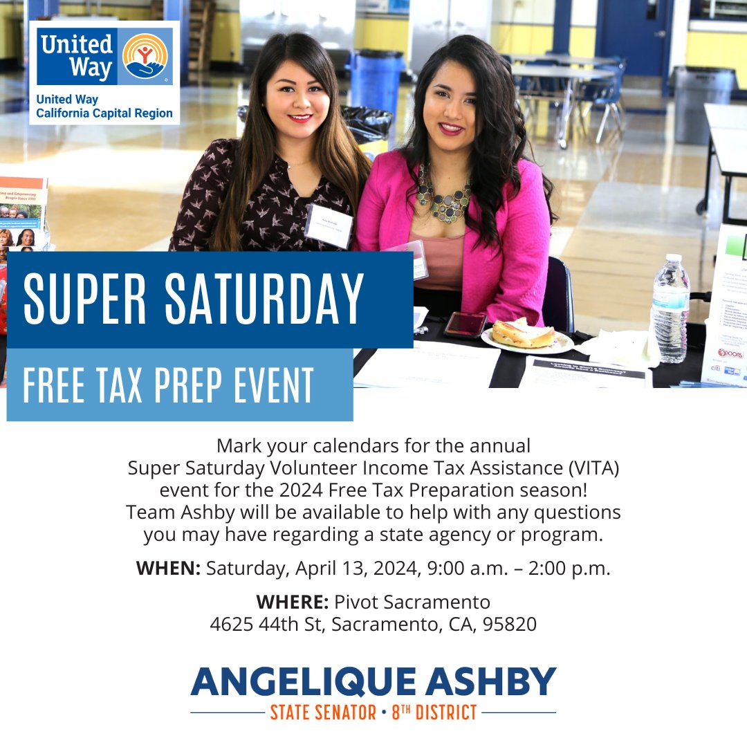 #ICYMI #TeamAshby will be at the @unitedwayccr Super Saturday Free Tax Prep Event, TODAY from 9am-2pm. The United Way will have volunteers on who can help you file your taxes, and our team will be there to provide assistance with state agencies or programs. #SD8