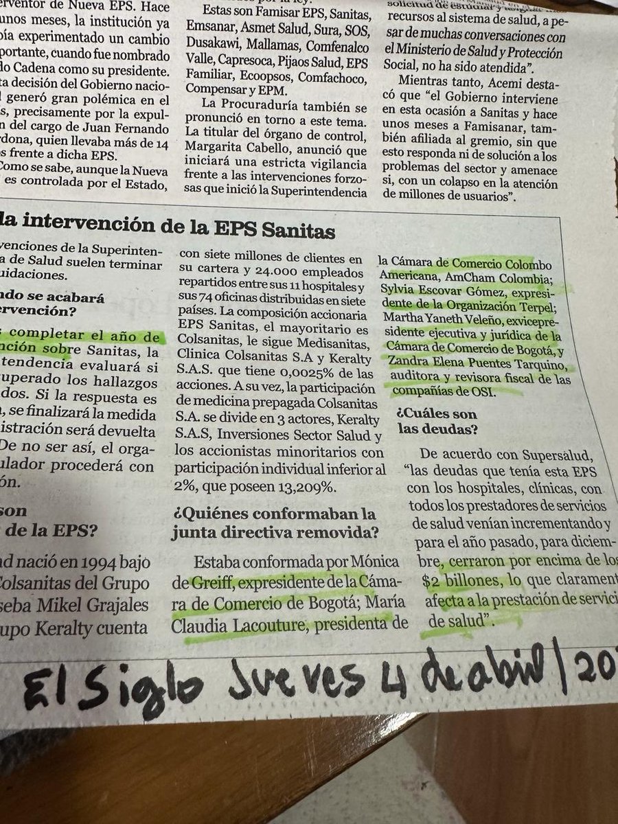 Composición de la junta directiva removida de Sanitas . ¿cree Ud que son expertos en salud publica?