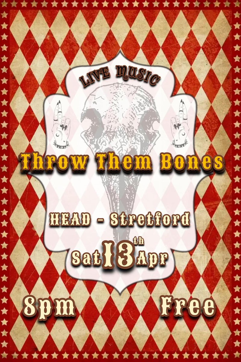 Throw Them Bones, all night long! 
Returning to @HeadStretford in #Stretford on Saturday 13th April for a double header set, with a few surprises. Come on down!  #ManchesterMusic