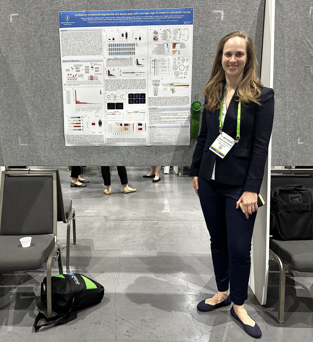 Medical fellow Stefanie Gerstberger presents her research on how colibactin mutation signatures are associated with younger age of onset in #colorectalcancer during a Poster session at #AACR24. Learn more:bit.ly/3Jbuc7i