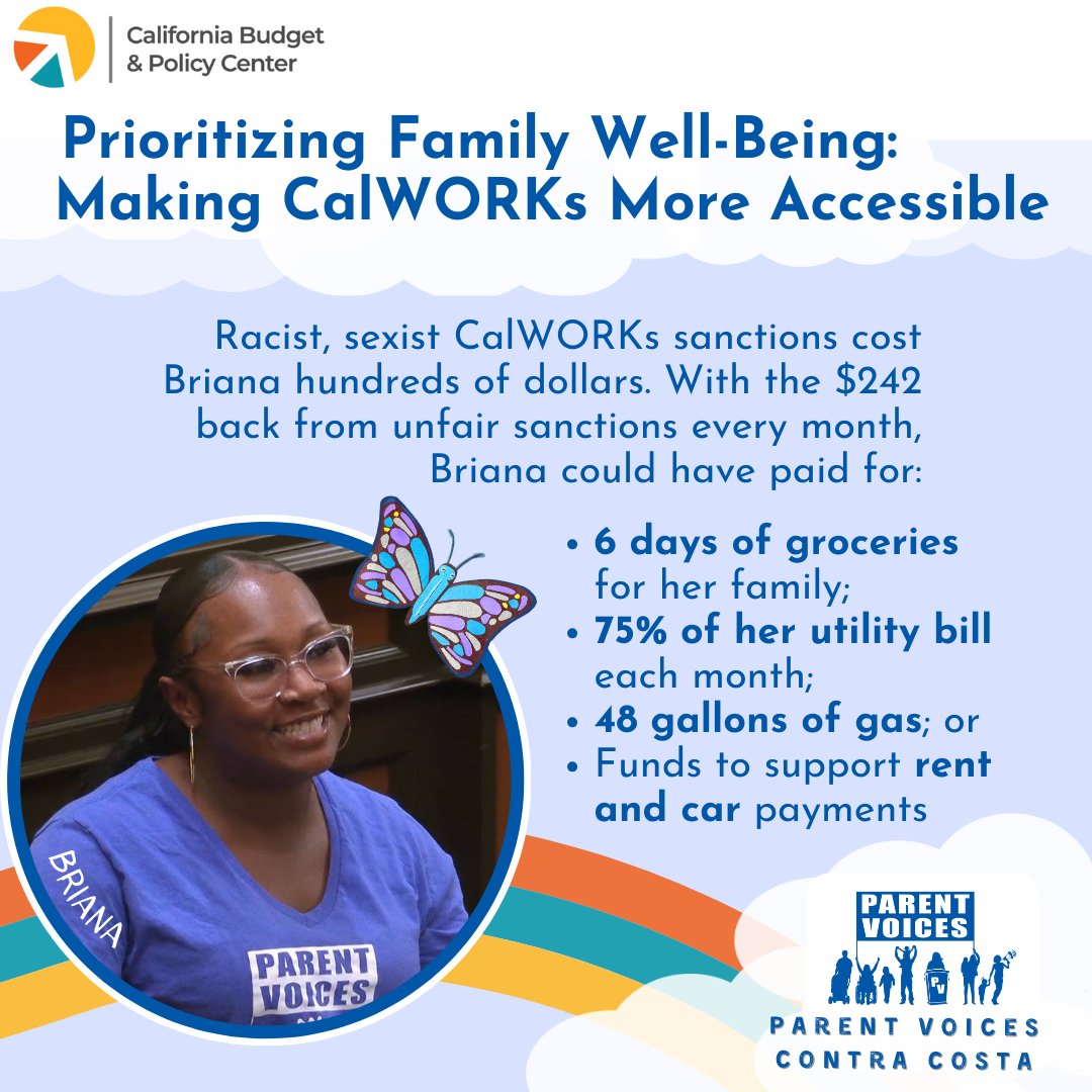 💙Our friends at @CalBudgetCenter shouted out PV Parent Leader Briana from @parent_coco! Briana's testimony in #Sacramento on reimagining #CalWORKs was 🔥! 📲Plz read this amazing article that speaks on the importance of getting rid of racist sanctions. calbudgetcenter.org/resources/prio…