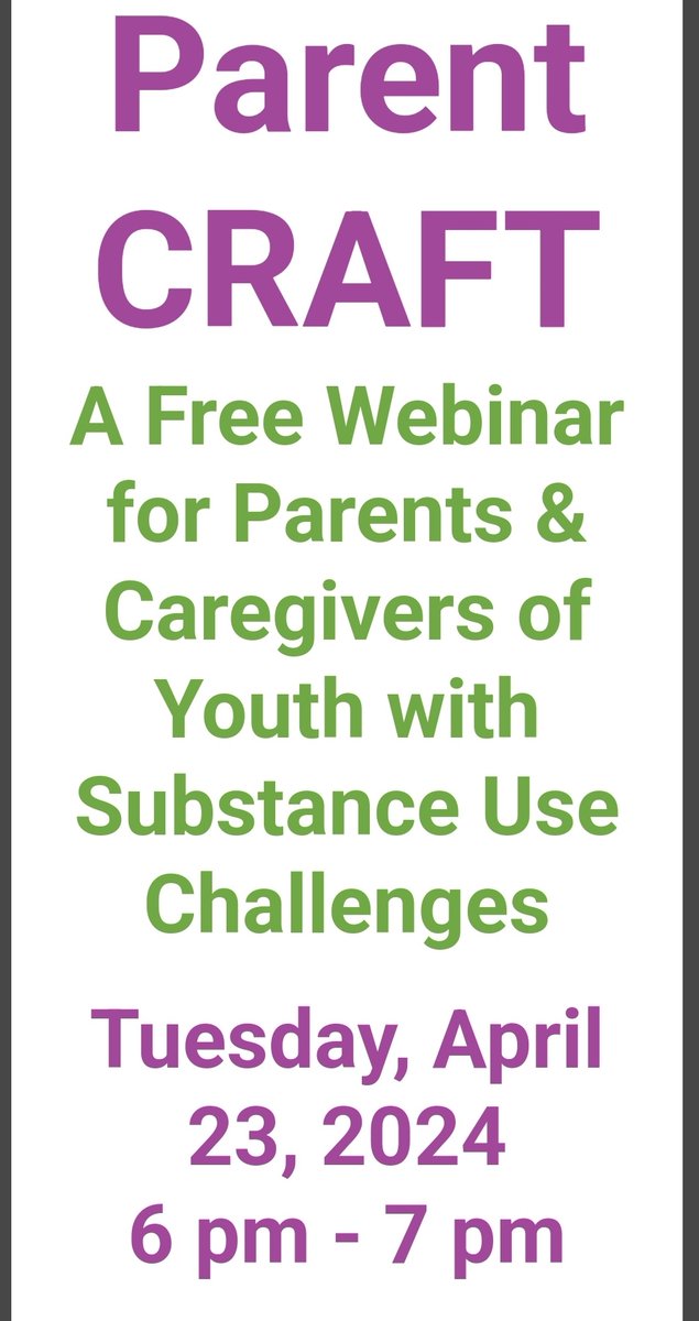 Join @MCFamilies Apr 23, 6-7pm ET for more about Parent CRAFT, a self-paced, highly engaging online video course that teaches parents, #caregivers + others skills+techniques to meet risks of #substanceabuse; encouraging a young person to enter treatment. mdcoalition.org/events/