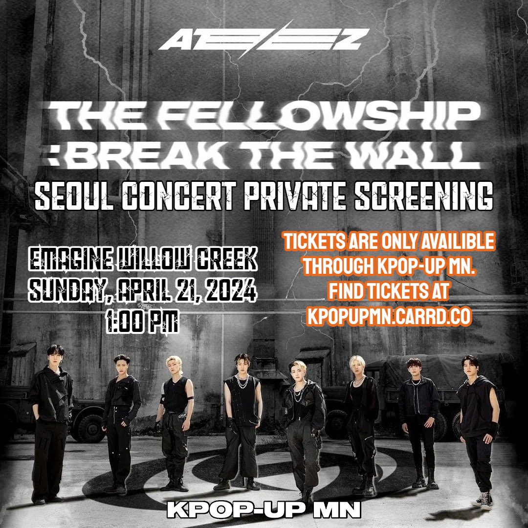 Minnesota Atiny! Who’s ready to break the wall?! While we anxiously await dates for the next tour, let’s have our own concert! We’re hosting a private screening of Ateez Break the Wall in Seoul on April 21st. Tickets and more info can be found here: forms.gle/6o5Pg8TBQJAjF4…