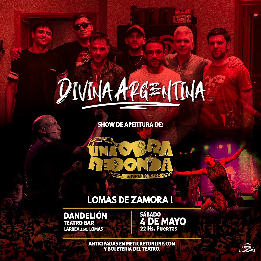 Si!, Nos vemos en Lomas antes del show de The Roxy!

El sábado 4 de mayo vamos a estar tocando junto a <a href="/unaobraredonda/">Unaobraredonda</a> (imperdible!) en @dandelionteatrobar 

Las entradas son LIMITADAS y ya están a la venta en meticketonline.com y boleteria del teatro.