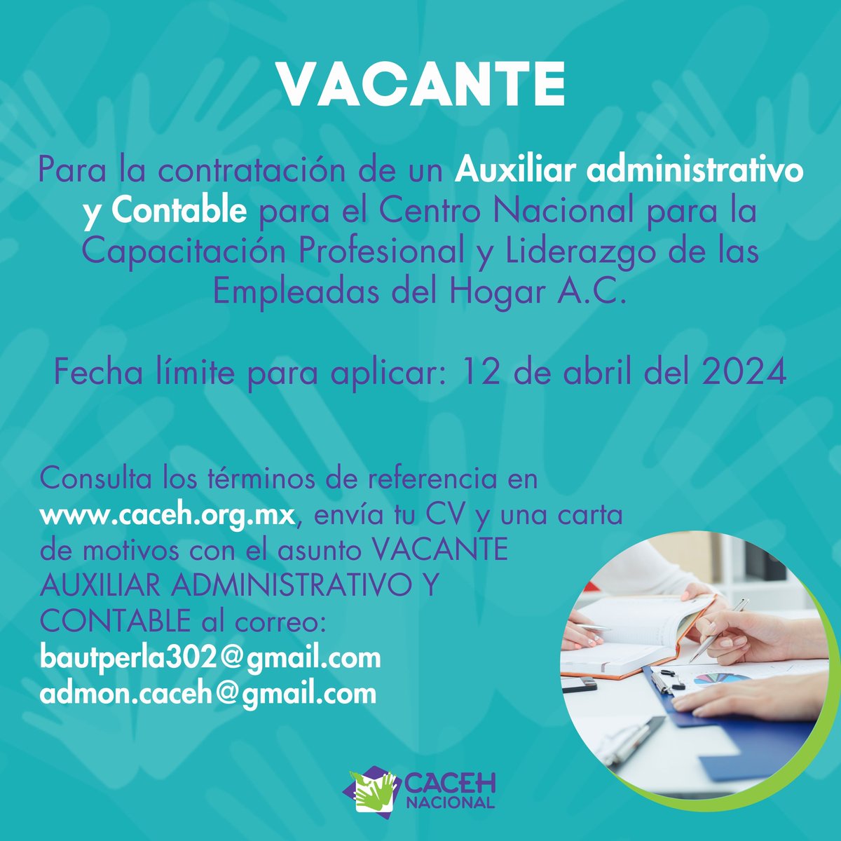 🚨Vacante para la contratación d un Auxiliar administrativo y Contable para @CACEHmx Consulta los TDR👇🏻 n9.cl/s2fs7 Envía tu📝CV y una carta d motivo con el asunto Vacante administrativo y Contable a los correos bautperla302@gmail.com admon.caceh@gmail.com @frasalazar