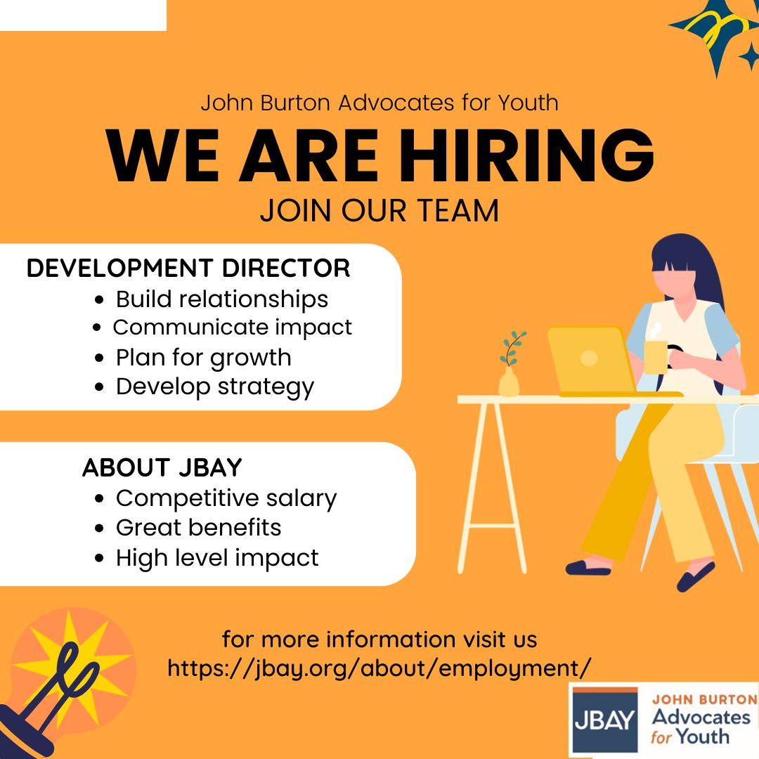 🌟 Exciting News Alert! 🌟 Join JBAY as our new Development Director and be part of a dynamic team making a real difference in the lives of youth! 🌈 Learn more: jbay.org/about/employme…