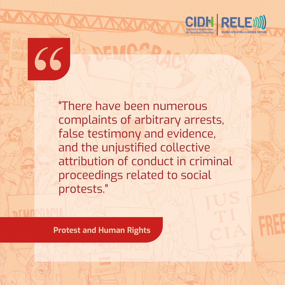 The right to protest is fundamental to democratic societies, as it is a form of collective or individual action to express ideas, visions, dissent, opposition or demands. #RELECIDH oas.org/es/cidh/expres…