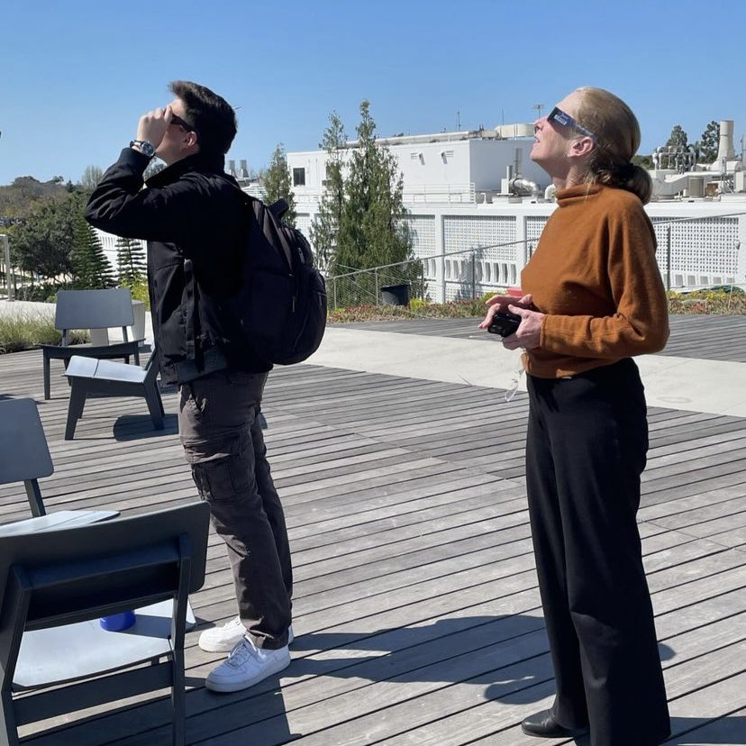 Partial solar eclipse, totally cool experience. 😎🌘   Lions all over campus looked to the sky earlier today to catch a glimpse of #Eclipse2024. Thanks to @SeaverLMU’s physics department and the LMU Astronomy Club for hosting a viewing party!